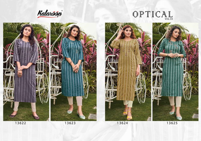 Optical Vol 3 By Kalaroop Designer Kurtis Catalog
